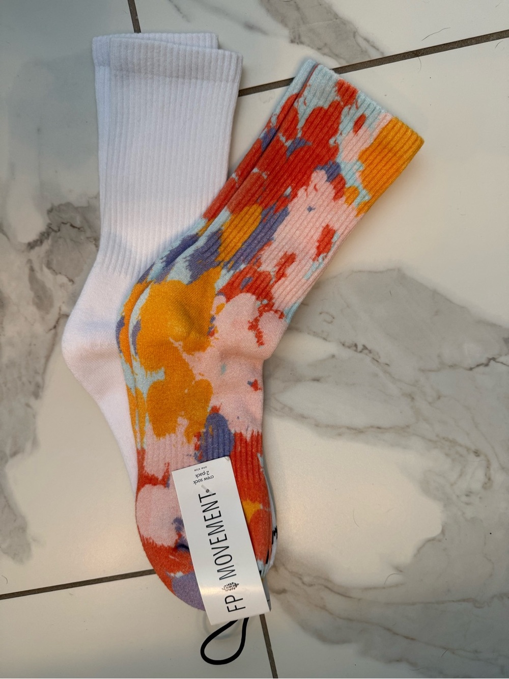 FP Movement by Free People Women's Tie-Dye Crew Socks - White, Orange & Pink
